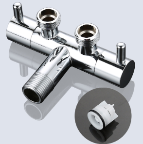 วาล์วมุมควบคุมคู่ทองเหลือง G1/2, 1 ทางเข้า 2 ทางออก 3 ทางสำหรับห้องน้ำ